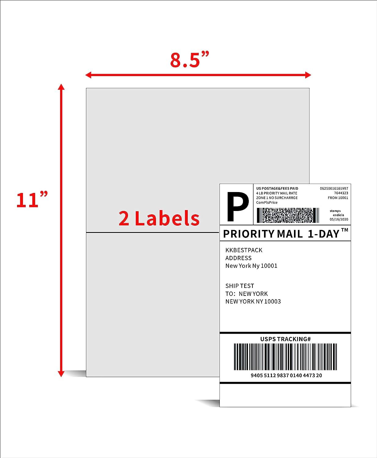 Aaiwa Half Sheet Shipping Labels Self-Adhesive 8.5 x 11 Blank 2 Labels Per Sheet