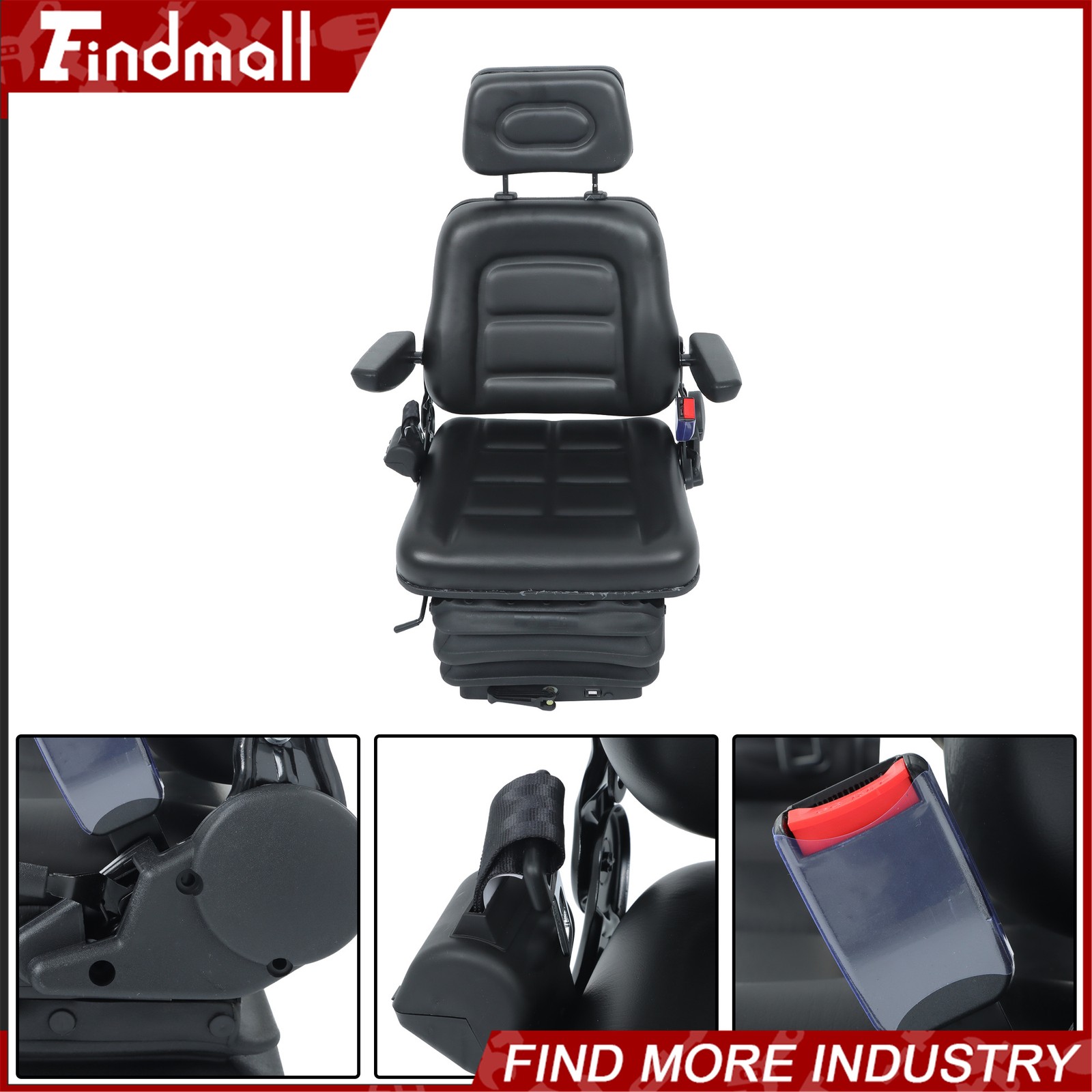 FindmallForklift Tractor Seat Suspension Adjustable Backrest Armrest Safety Belt