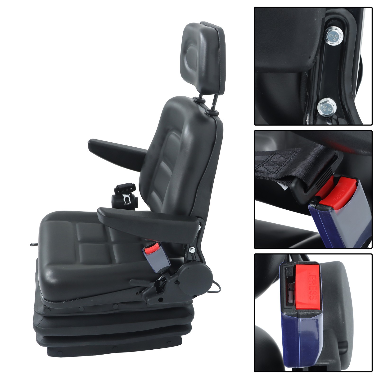Forklift & Tractor Seat Suspension Adjustable Backrest Armrest Safety Belt