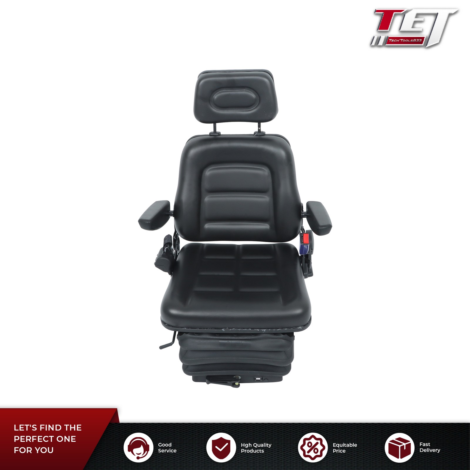 Suspension Adjustable Forklift & Tractor Seat Backrest Armrest Safety Belt