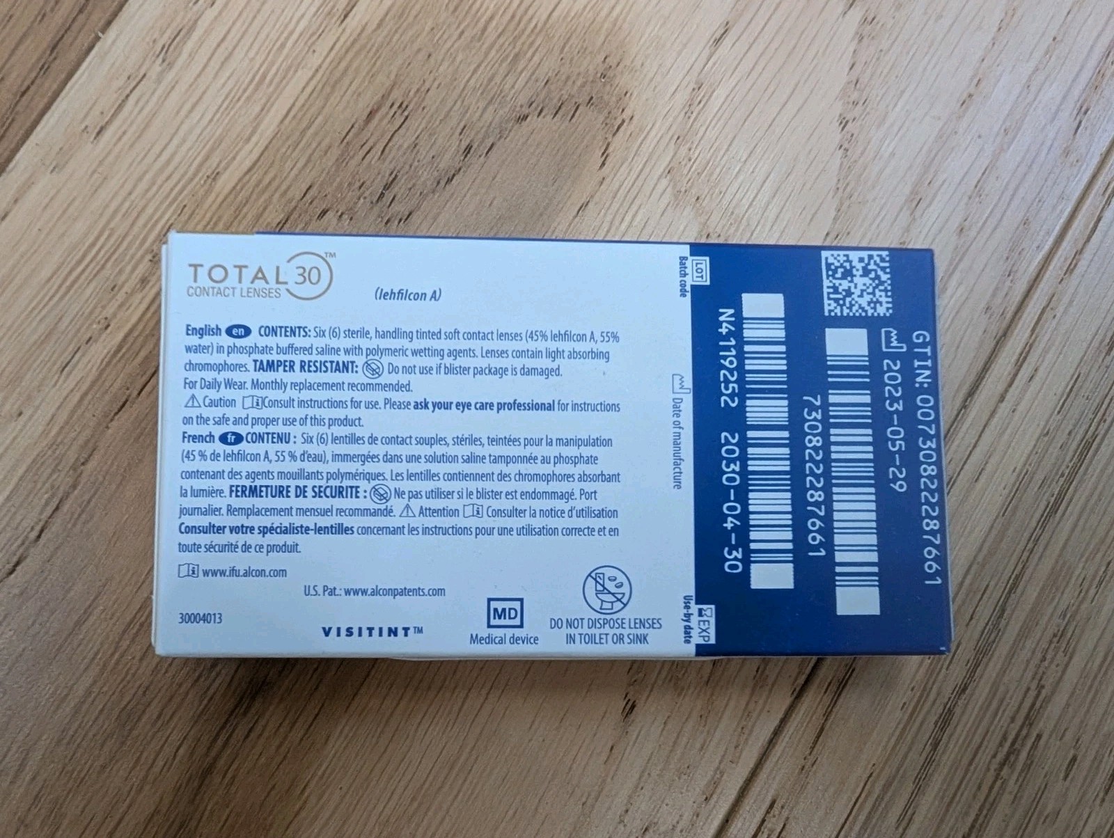 Monthly Total 30 1 Pack Of 6 Contact Lenses Ex 4/2030 PWR-2.25