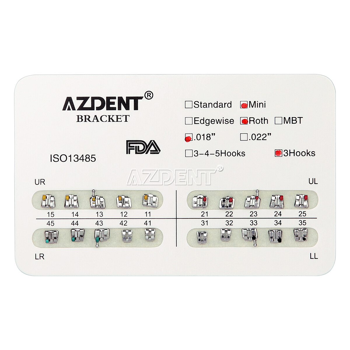 AZDENT Dental Orthodontic Brackets Braces Metal Mini Roth/MBT.022 Hook 3 4 5 USA