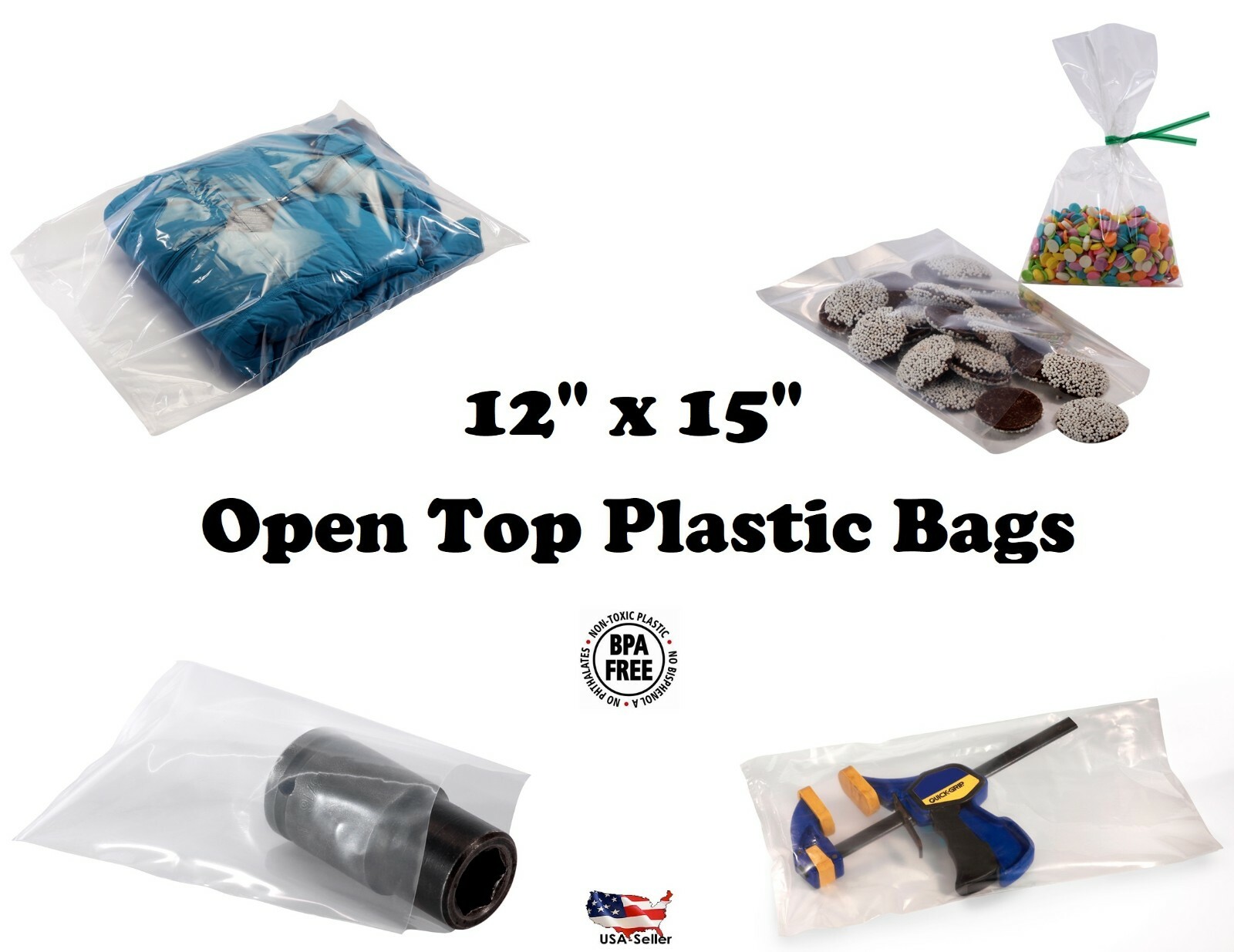 12×15″ Clear Poly Plastic 1-Mil Bags T-Shirt Apparel Packaging Open Top Baggies