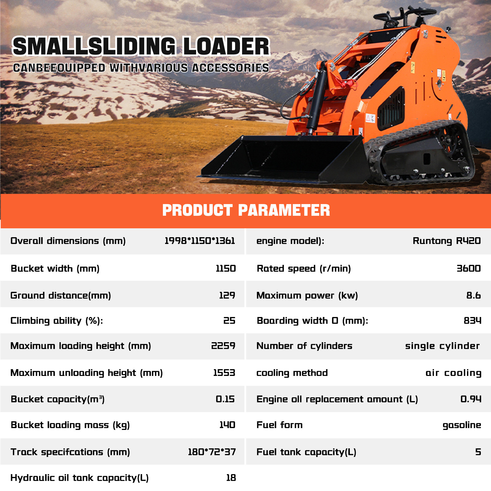 2025 Brand New Mini Tracked Skid Steer Loader 13.5HP 1600Ib Tracked Forestry USA