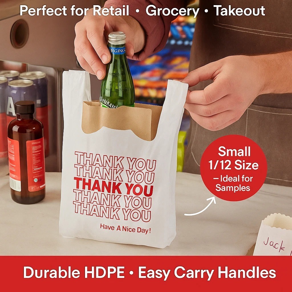 Bags 1/12 Extra Small 7×3.5×13 THANK YOU T-Shirt Plastic Grocery Shopping Bags