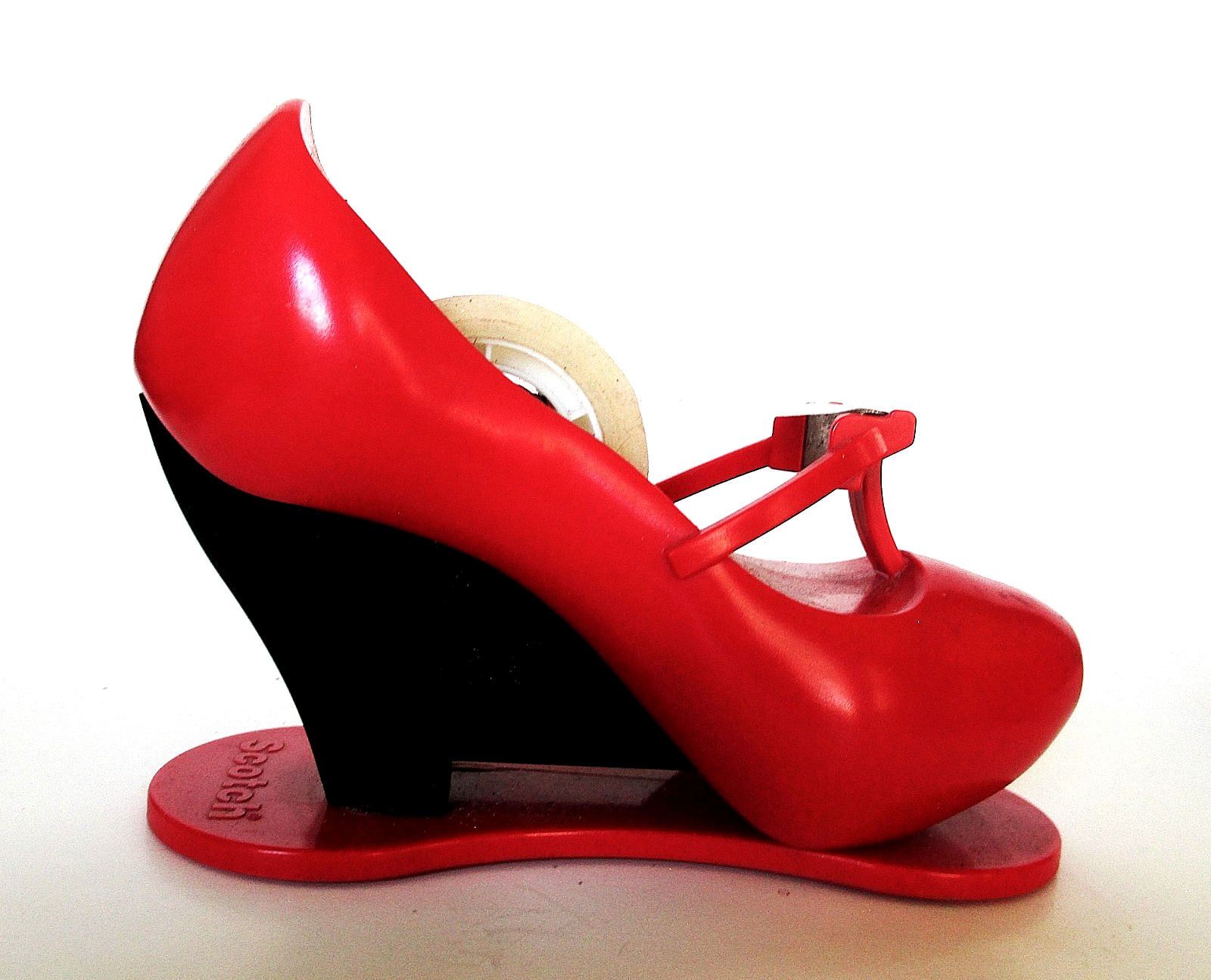 VINTAGE 1940’S RED PLASTIC HIGH HEEL COTCH TAPE DEISPENSER – CANADA