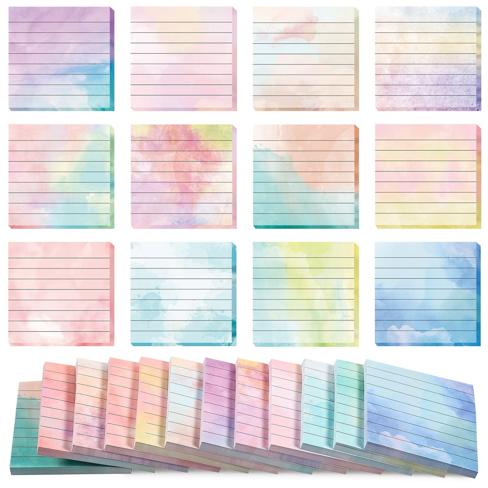 720 Pieces 12 Pads Watercolor Sticky Note Pads 3 x 3 Inch Lined Sticky Notes …