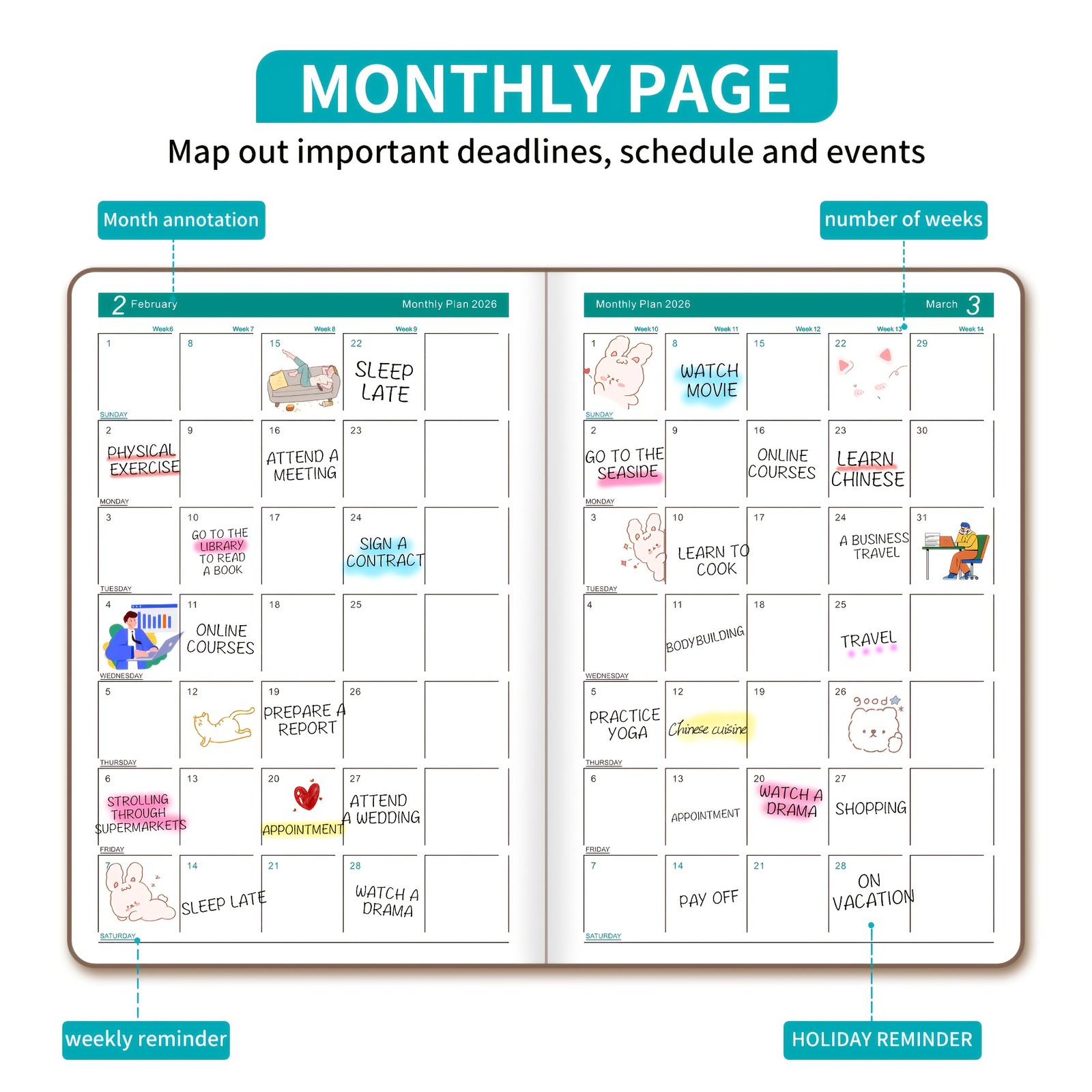 Daily Planner 2026, Calendar 2026 Agenda Planner Daily Journal Notebook 5.7″X8.3