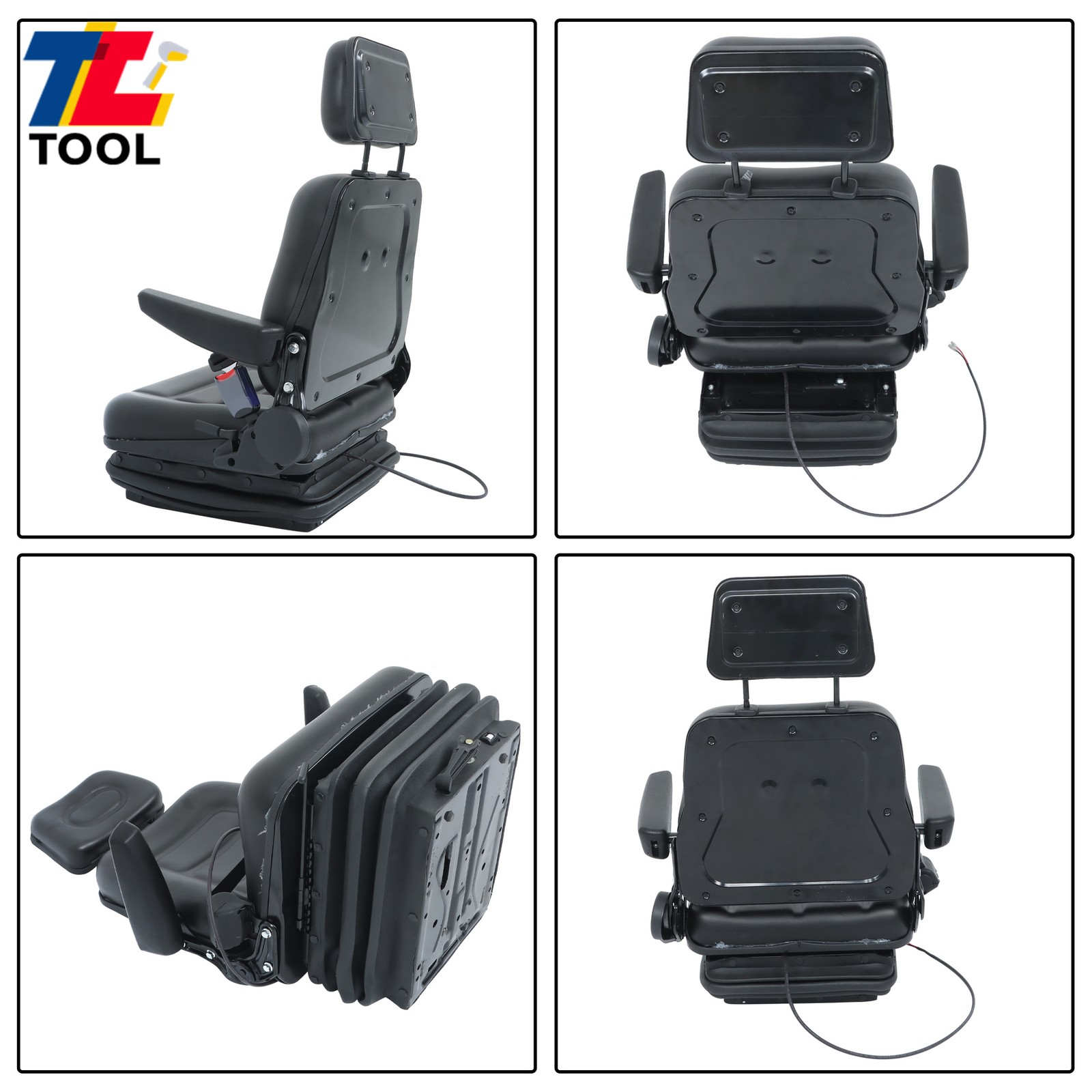 Forklift Tractor Seat Suspension Adjustable Backrest Armrest Safety Belt