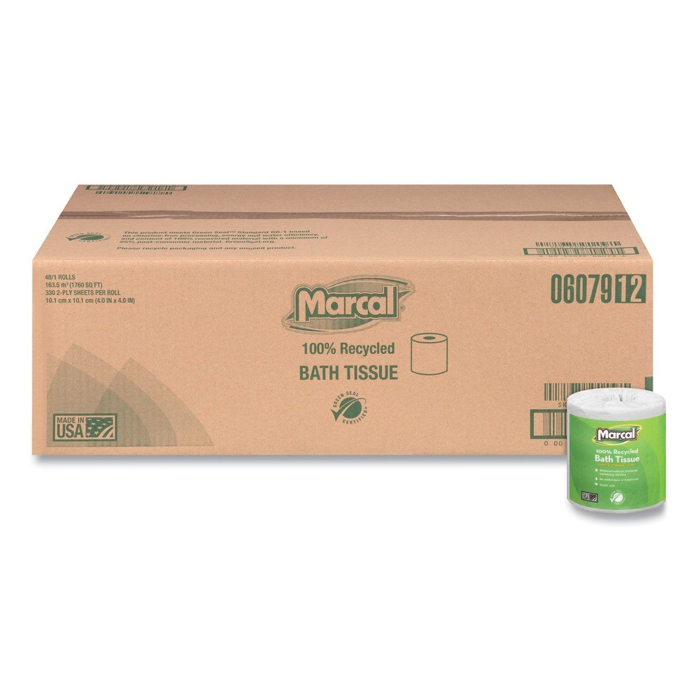 Marcal 6079 2 Ply 100% Recycled Septic Safe Bath Tissues – White (48/Carton) New