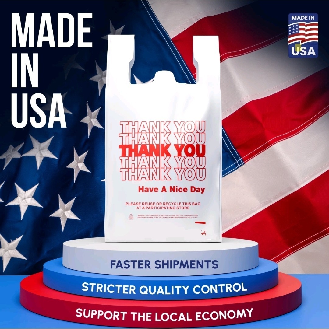 Thank You Plastic T-Shirt Bags 11.5×6.5×21 for Grocery Retail Shopping 100 pack