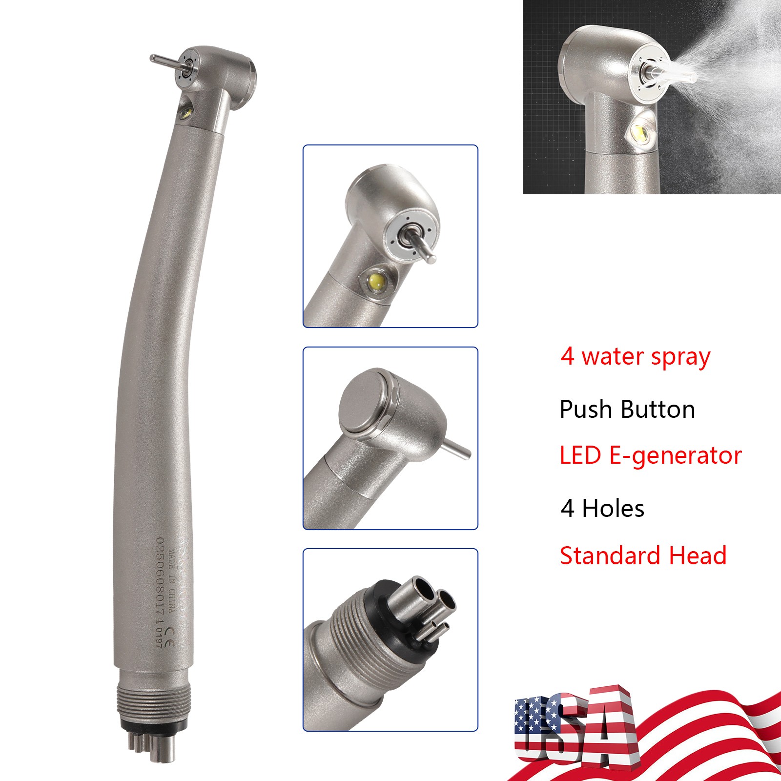 NSK Style Dental Fiber Optic LED E-generator Handpiece High Speed Turbine 4HOLE