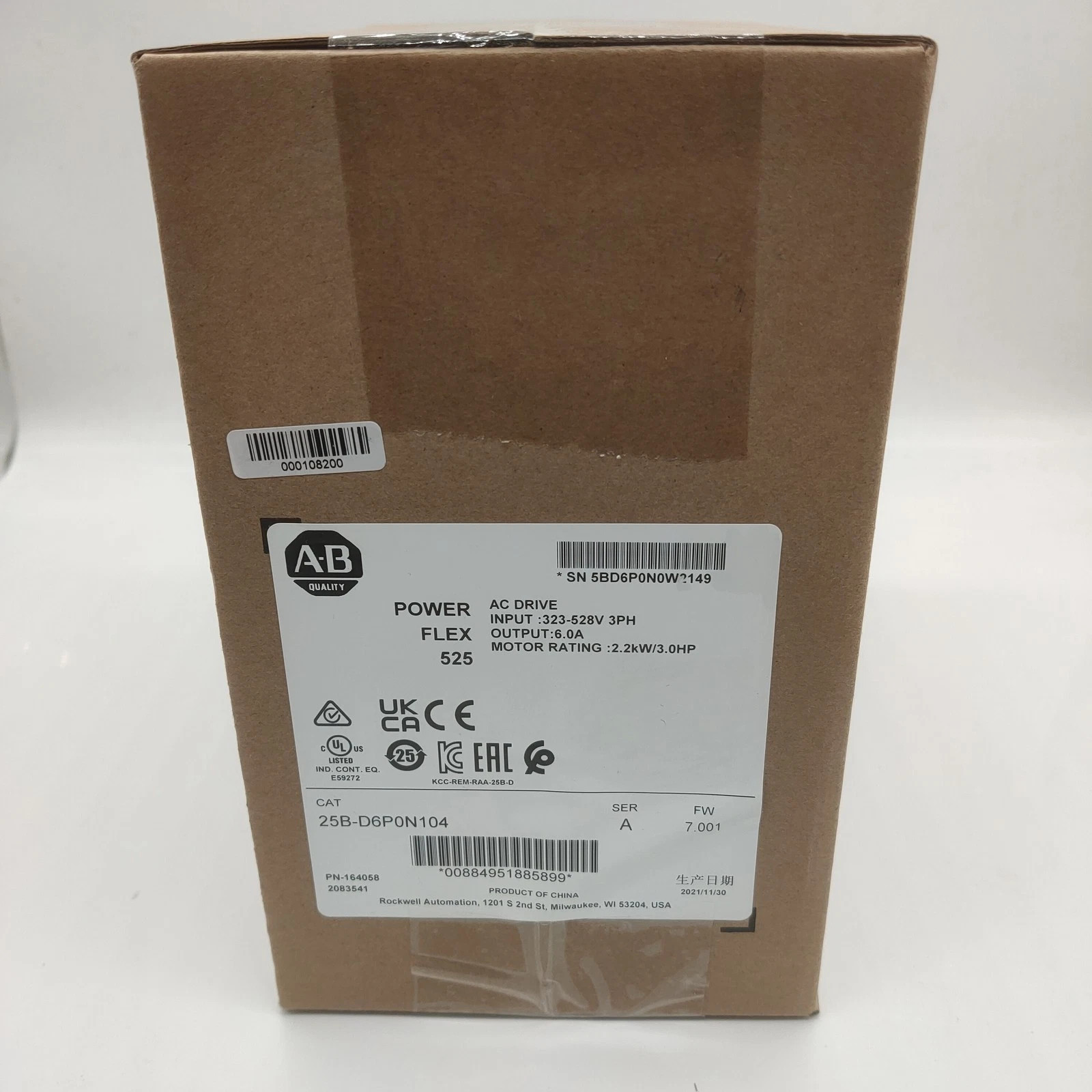 25B-D6P0N104 AB PowerFlex 525 AC Drive 2023 New Factory Sealed 25BD6P0N104 TX