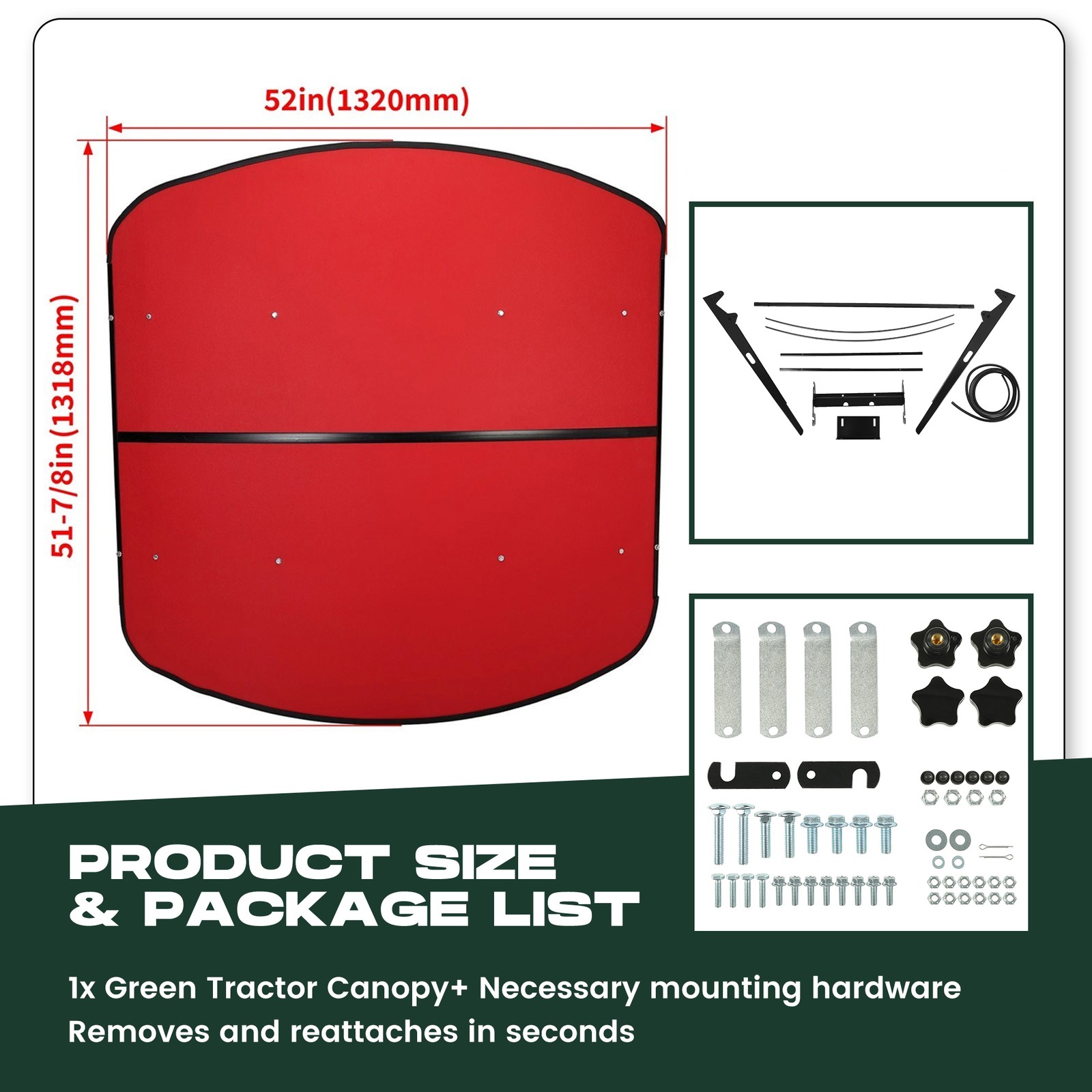 Red 52″ X 52″ Tuff Top ROPS Canopy For Tractor and Mowers Umbrella