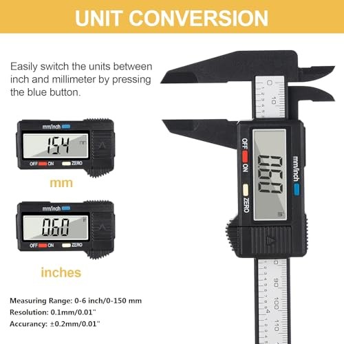 Digital Caliper 0-6 Inch LCD Screen Inch/mm Conversion Plastic Carbon Fiber