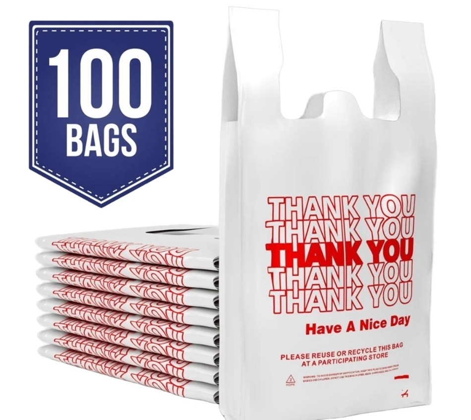 Thank You Plastic T-Shirt Bags 11.5×6.5×21 for Grocery Retail Shopping 100 pack
