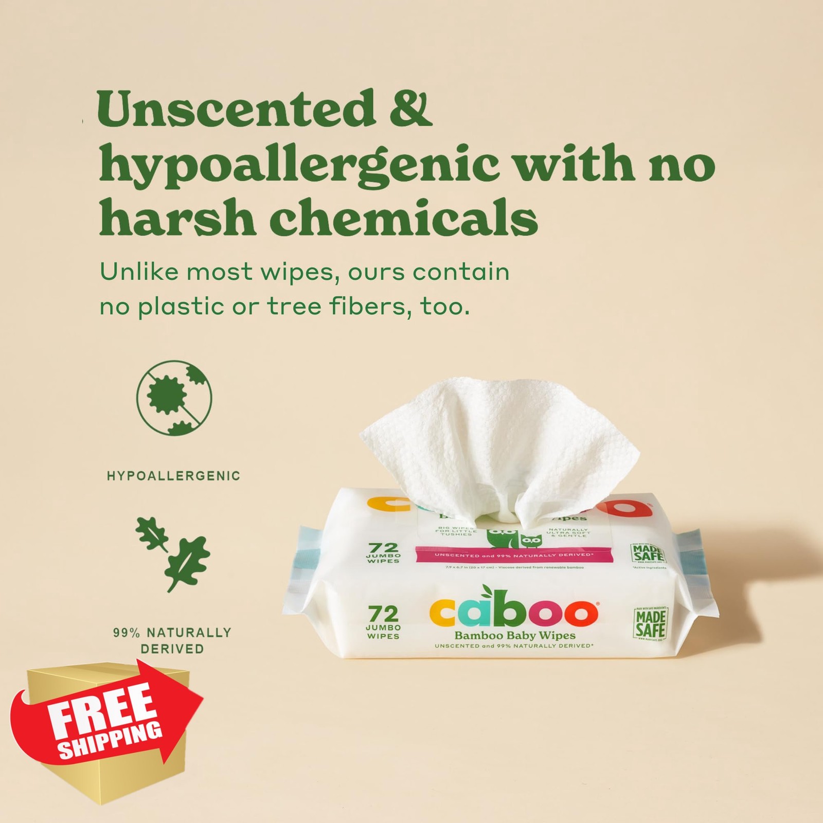 Caboo Unscented Wipes 72ct 6 Packs