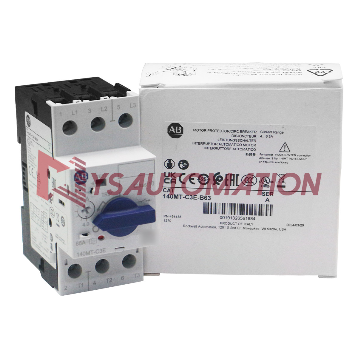 Allen Bradley 140MT-C3E-B63 C Frame, 4 – 6.3A,Motor Protection Circuit Breaker