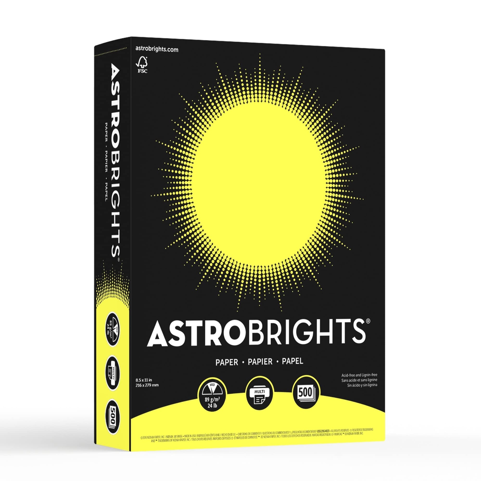 500 Count Astrobrights Lift Off Lemon Color Paper 24 lb Vibrant Print Quality