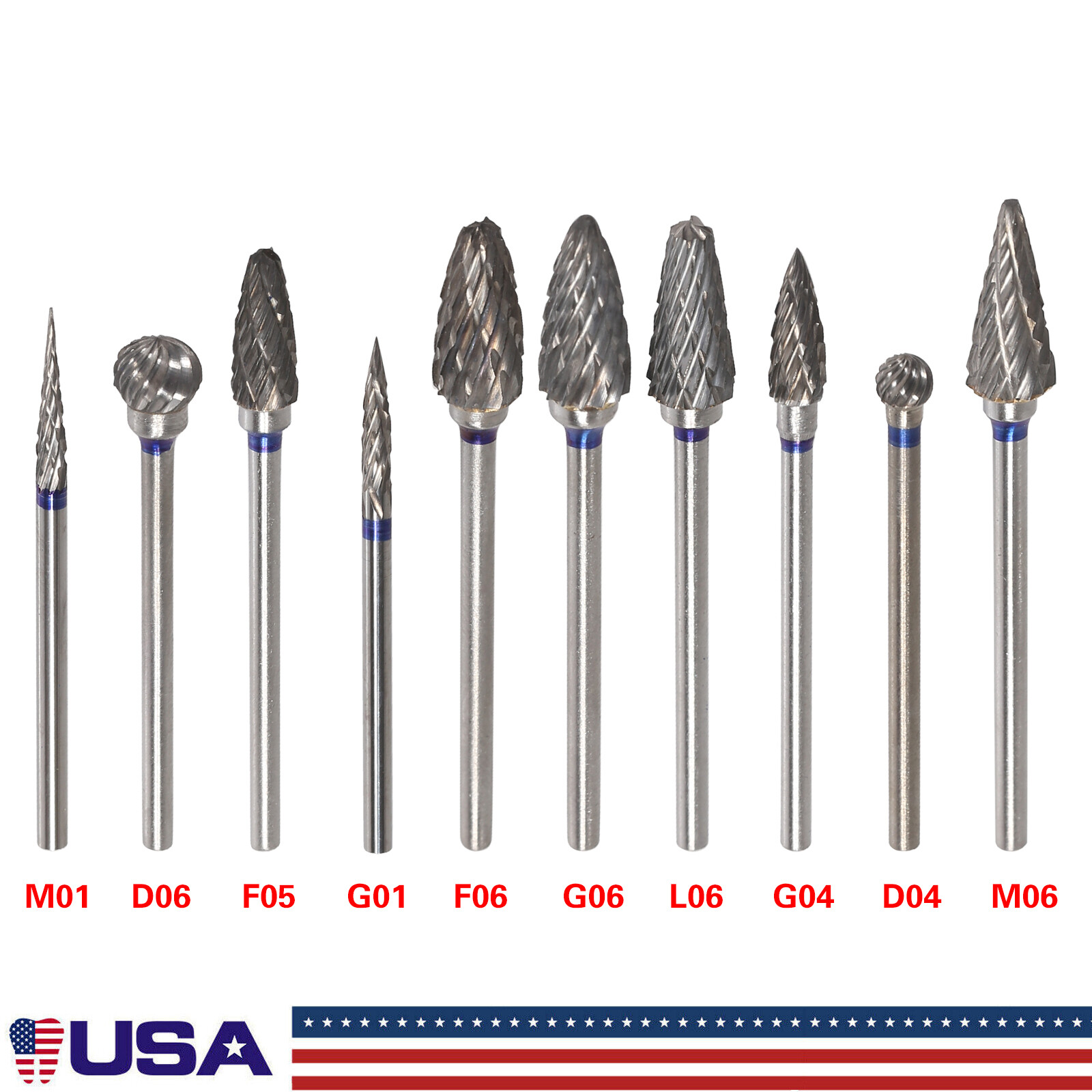 10 Pcs Dental Lab Tungsten Steel Carbide Burs Polishing Bur Drills HP 2.35mm Kit