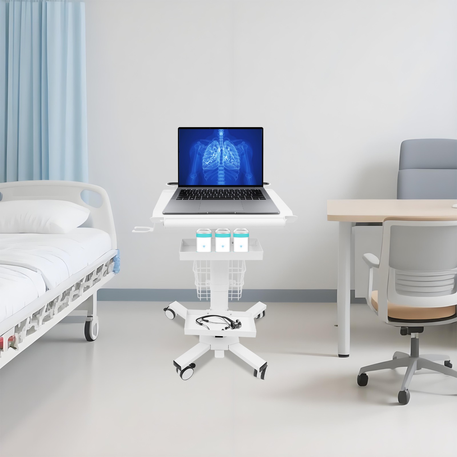 Laptop Workstation Cart, Medical Cart With Wheels, Cart With Scanner Holder