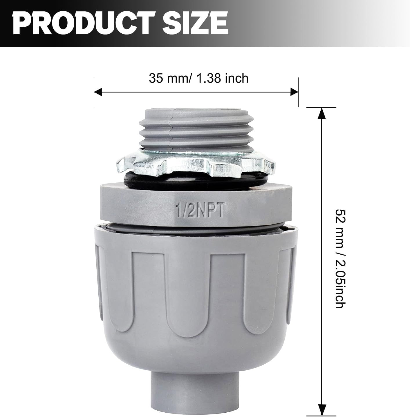 1/2 Inch Liquid Tight Connector PVC Flexible Conduit Connector,Straight 180 Degr