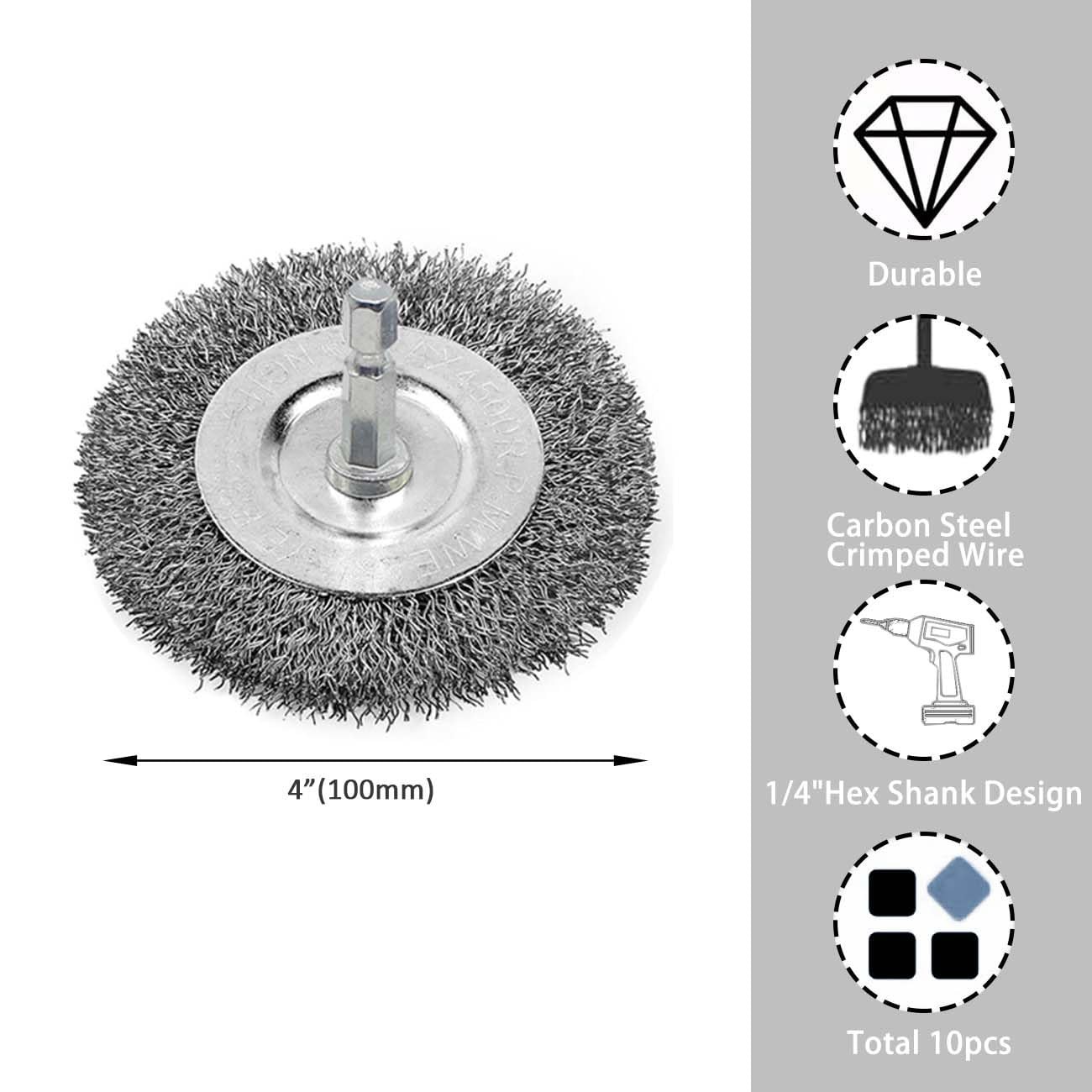 4″ Wire Brush Cup Set – 10pcs Coarse Steel Wheels for Rust Removal & Paint Clean