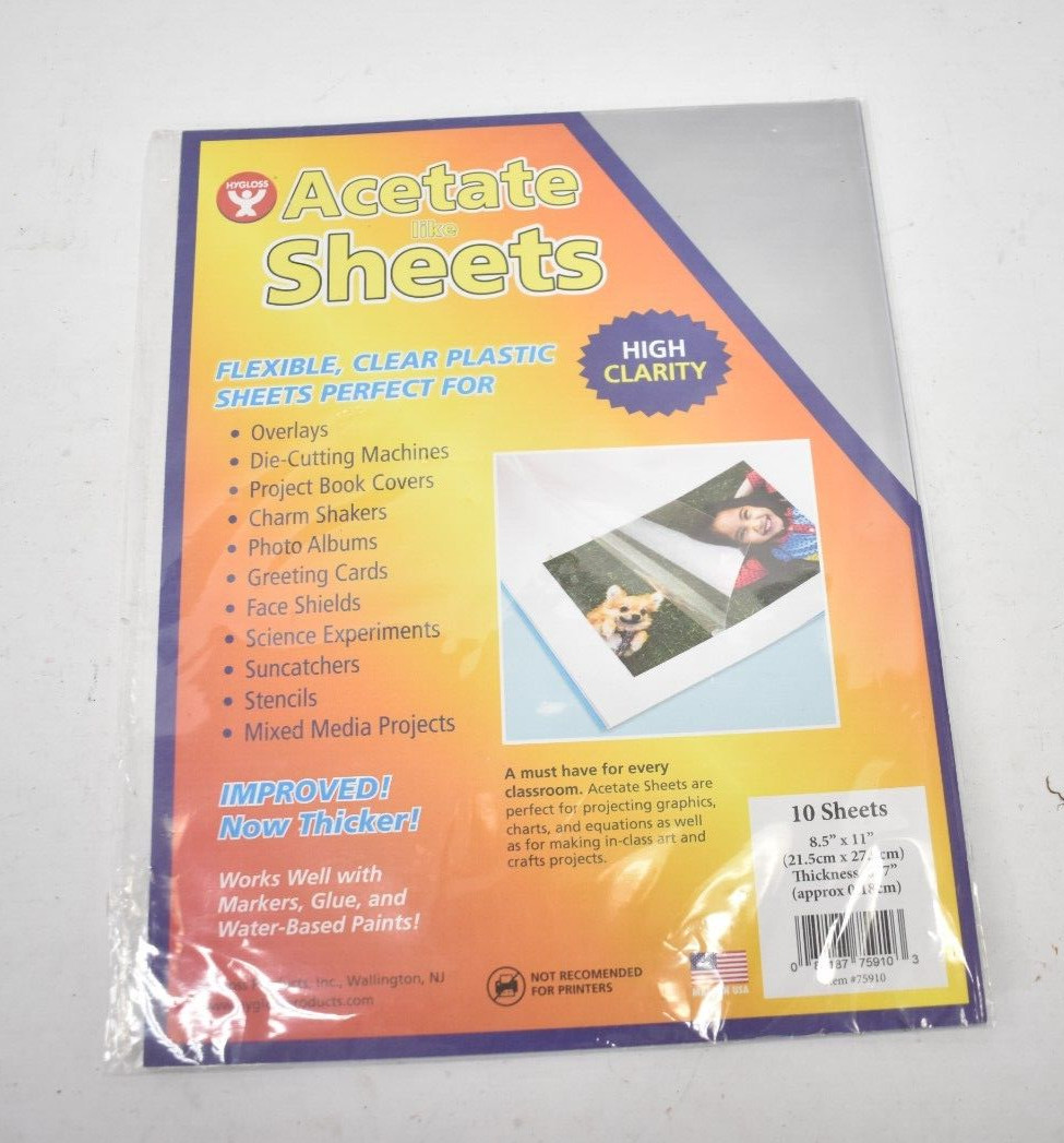 Hyglos Acetate Like Sheets 10 Sheet High Clarity Overlays 8.5″ x 11″ Pack