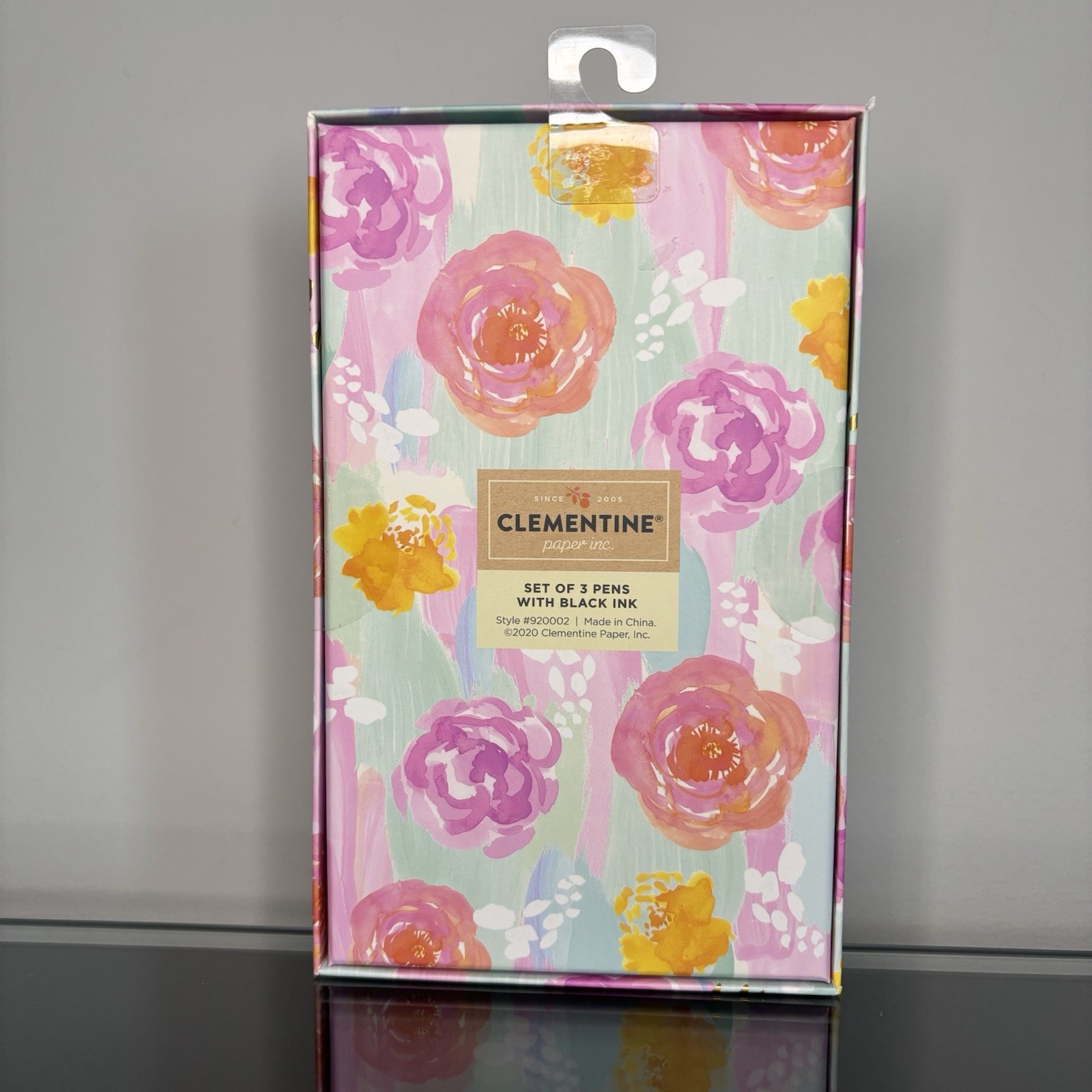 Clementine Pen Set of 3. Colorful Floral in Bloom. Black Ink. Rose Designer. NWT