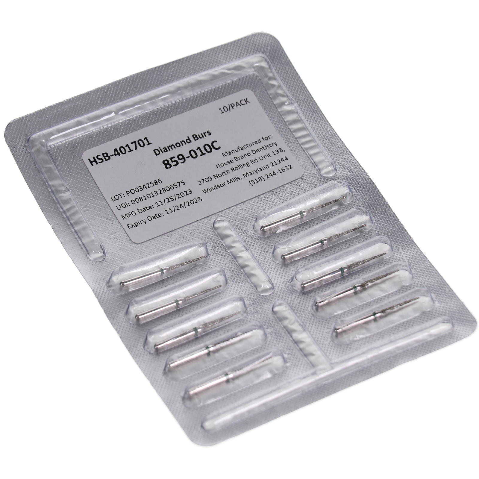 House Brand Dentistry 401701 FG 859-010C Needle Coarse Grit Diamond Burs 10/Pk