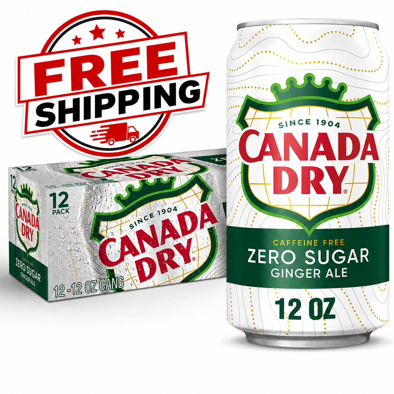 Canada Dry Caffeine Free Zero Sugar Ginger Ale Soda Pop, 12 fl oz, 12 Pack Cans