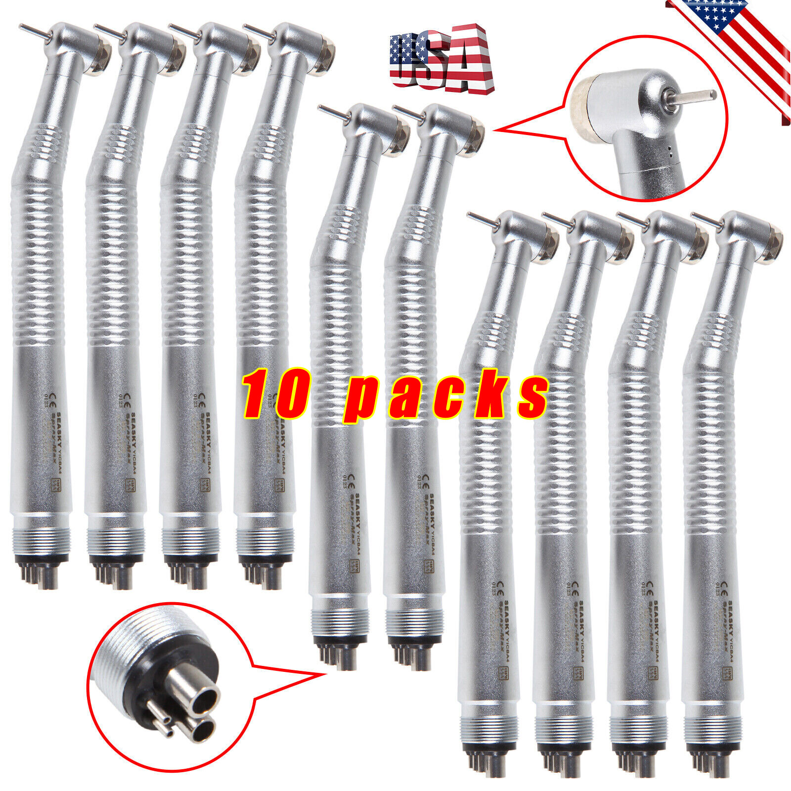 10 Pcs Seasky NSK PANA MAX Style Dental High Speed Turbine Handpiece Push 4Holes