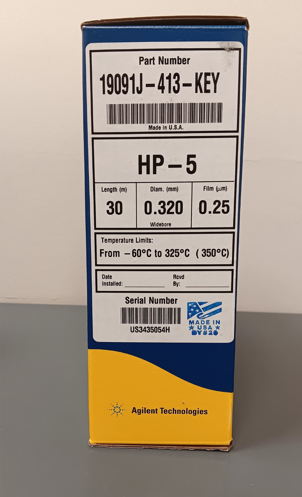Agilent HP-5 GC Column, 19091J-413-KEY, 30m, 0.320mm dia, 0.25um film, 7” cage