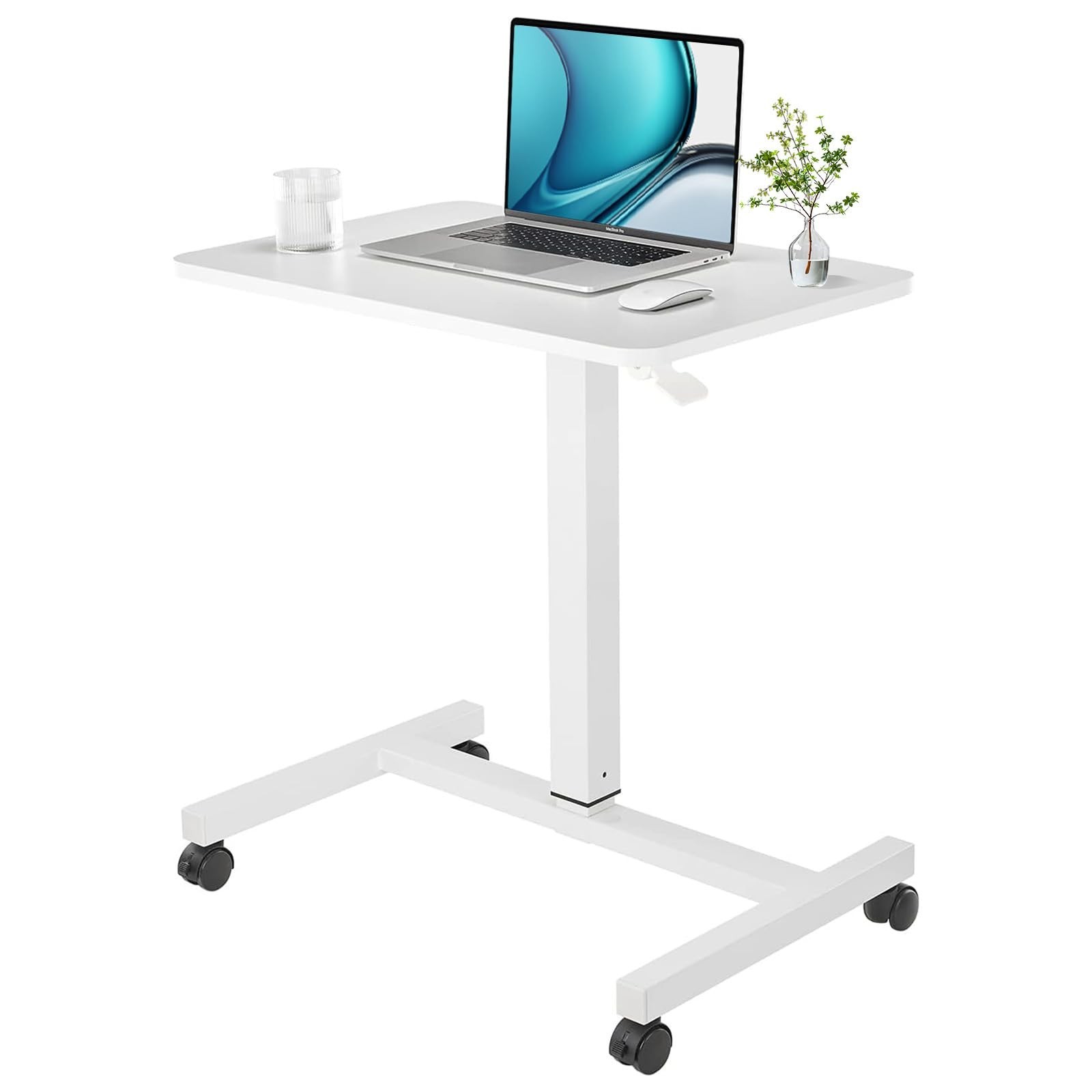 CLATINA Mobile Laptop Desk Pneumatic Sit to Stand Table Height Adjustable Rol…