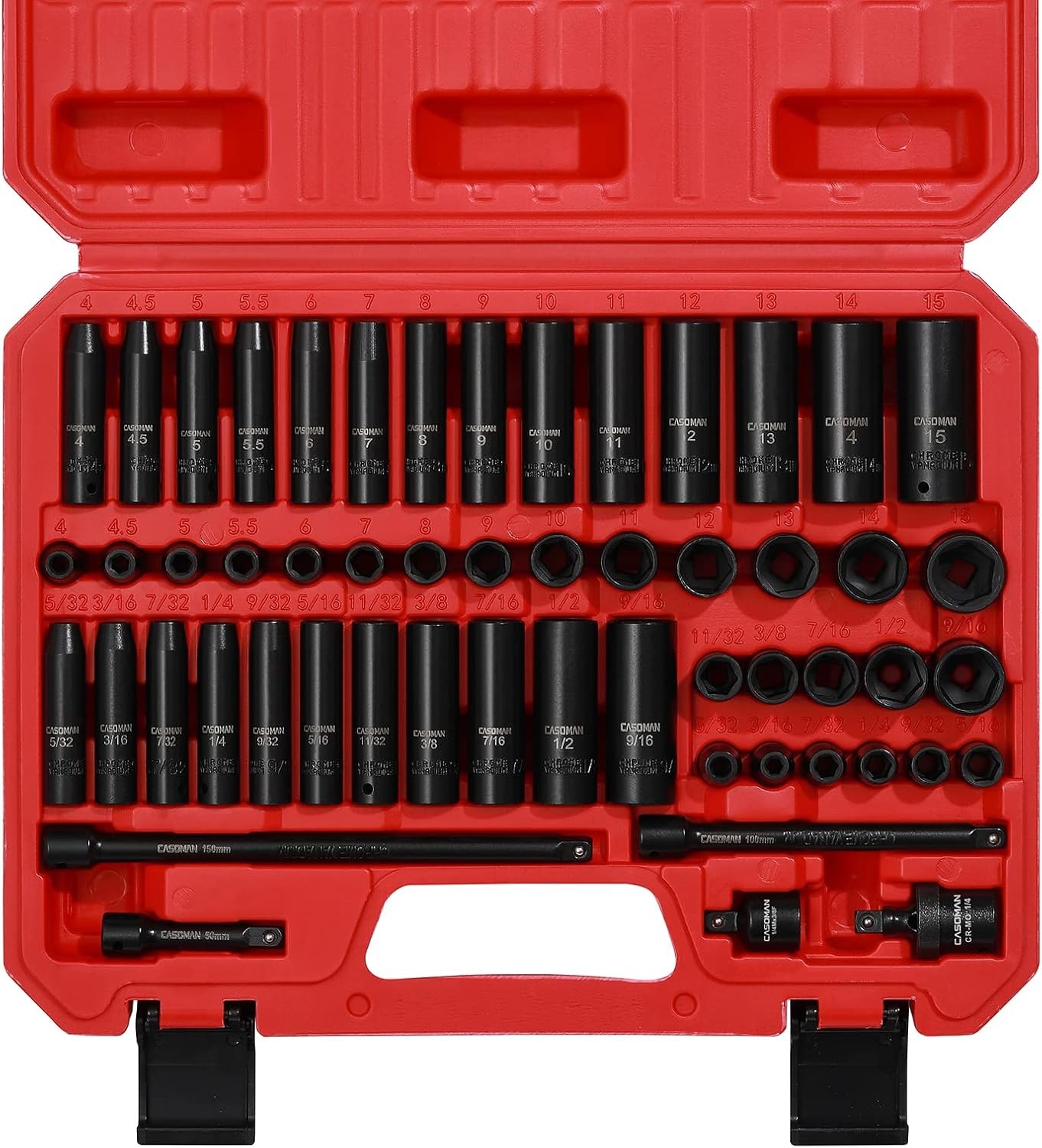 3/8″ Drive Impact Socket Set, 49 Piece Standard SAE and Metric Sizes (5/16-Inch