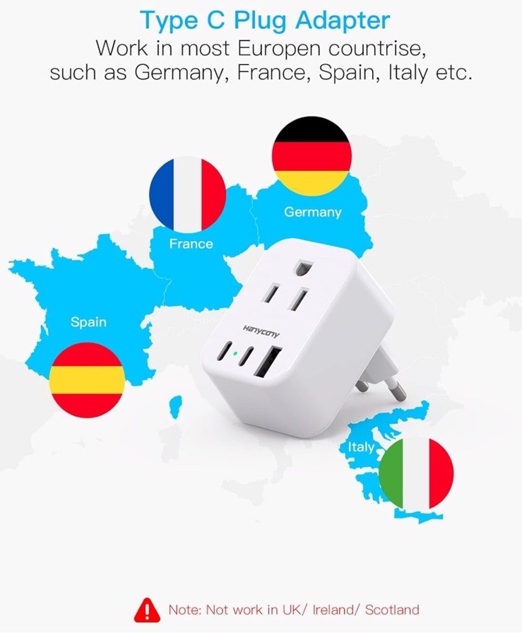 HANYCONY European Travel Plug Adapter USB C, International Adapter, US…