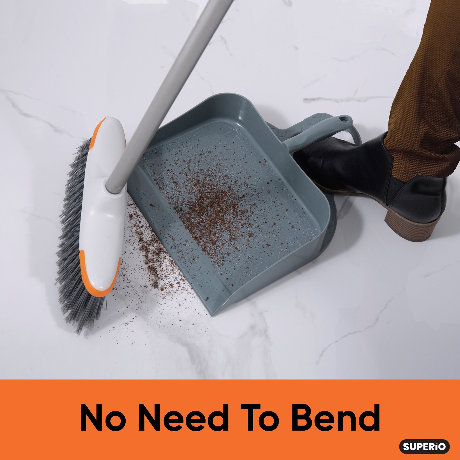 Superio Heavy-Duty Durable Plastic Step Dustpan for Indoor and Outdoor Use, Grey