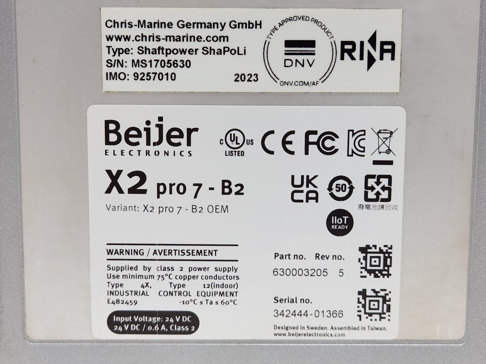 BEIJER ELECTRONICS X2 PRO 7-B2 HMI PANEL 630003205 REV 5