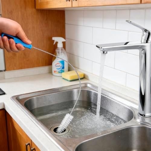 Flexible Drain Cleaning Brush Set, Long Pipe Cleaner for Kitchen Sink, Shower, T