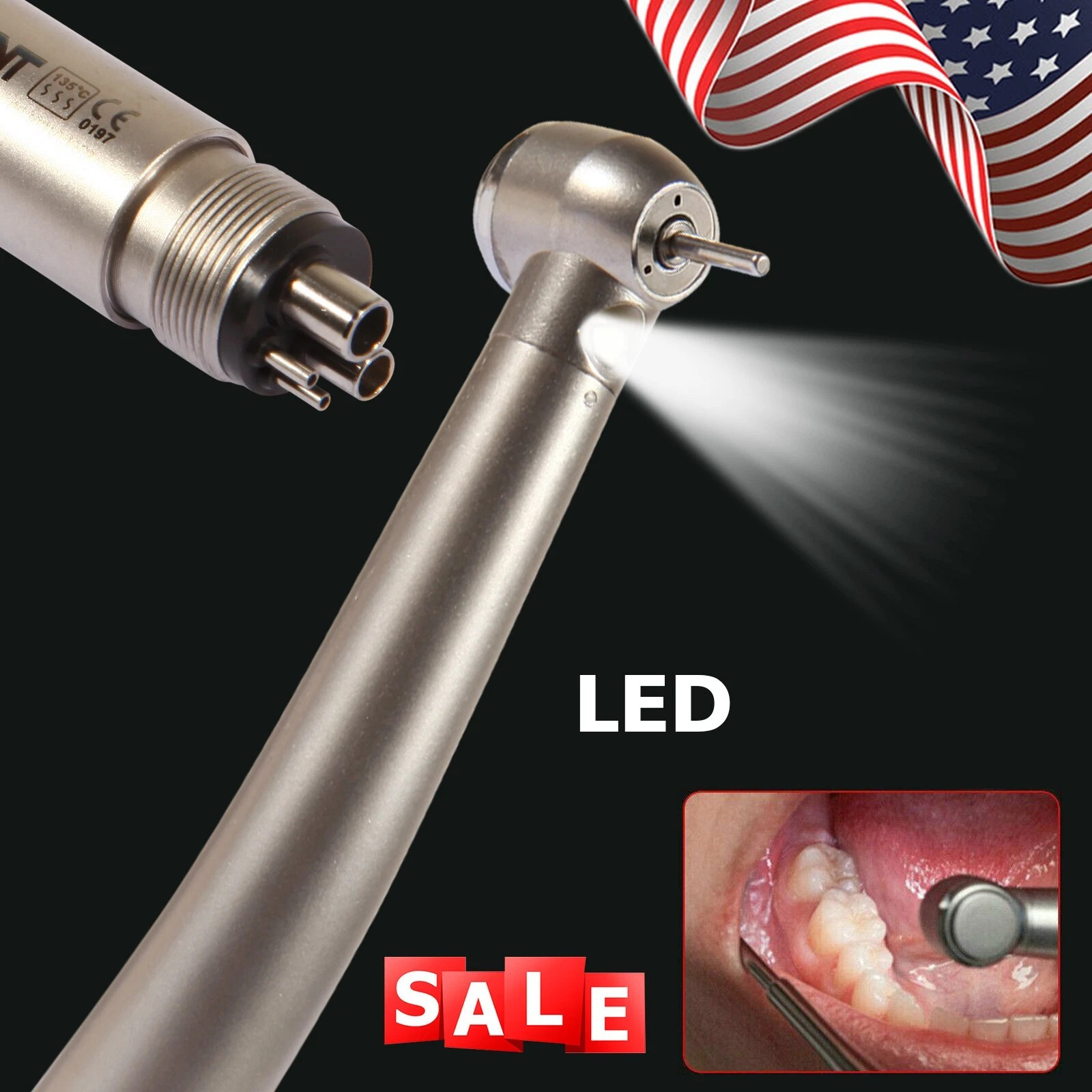 NSK Style Dental Fiber Optic LED E-generator High Speed Handpiece Turbine 4Holes