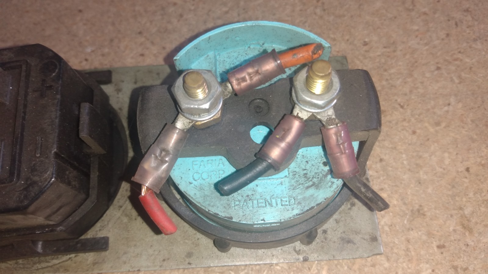 Clark Volt Meter, Hours Meter, Key Switch and Fuse Holder on steel panel – used