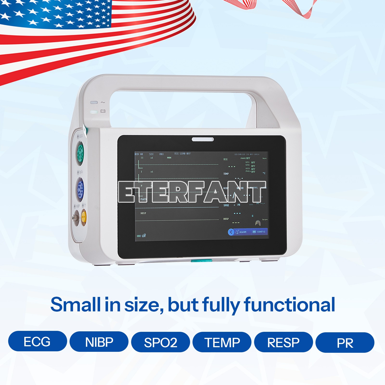 5 inch Touch Screen Multi-parameter Patient Monitor ECG RESP TEMP NIBP SPO2 PR