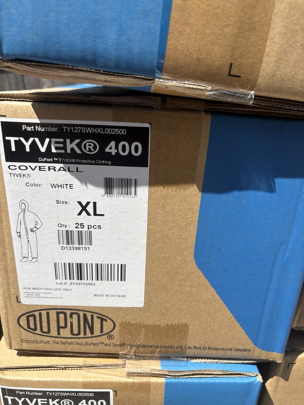 DuPont Tyvek 400 Deluxe Xl Coverall White,box of 25 ,TY127SWHXL002500,
