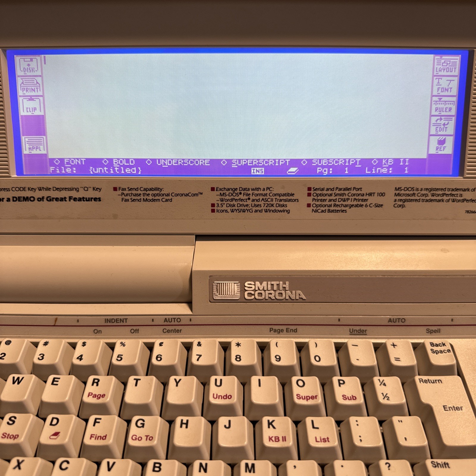 Smith Corona PWP 8000 LT Laptop Personal Word Processor Tested Working