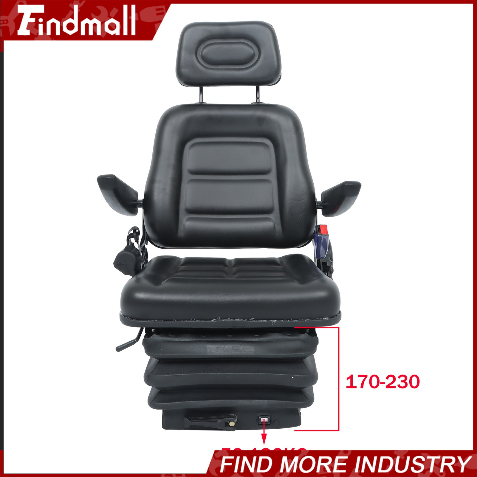 FindmallForklift Tractor Seat Suspension Adjustable Backrest Armrest Safety Belt