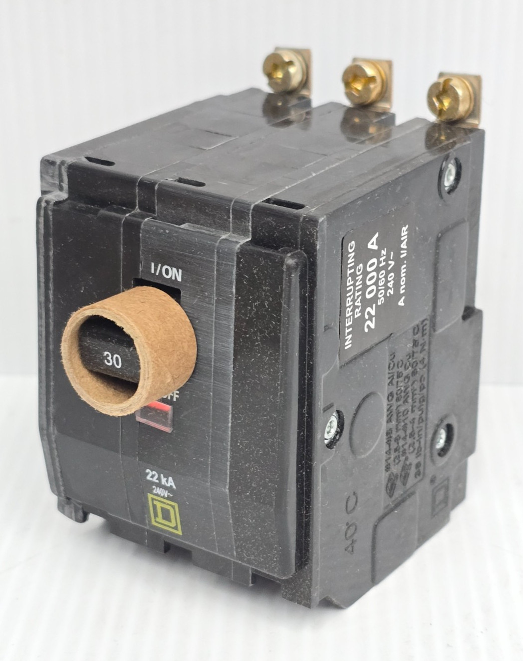 New Square D 30 Amp Bolt-On Circuit Breaker 240 VAC 3 Pole 22 kA QOB330VH