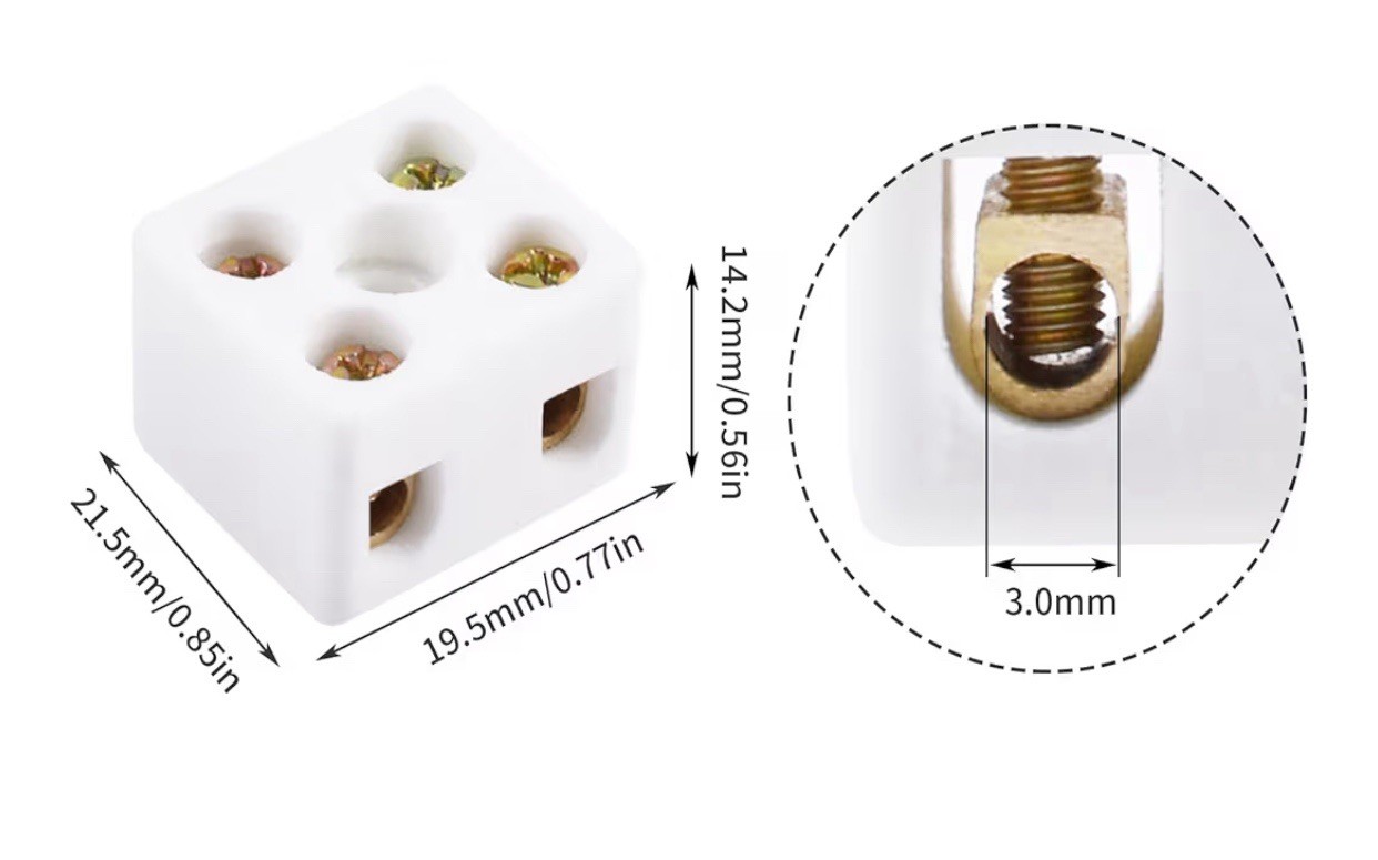 Ceramic Terminal Block High Temperature 21.5×19.5×14.2mm 500V 10 Amp 2-way 5 pcs