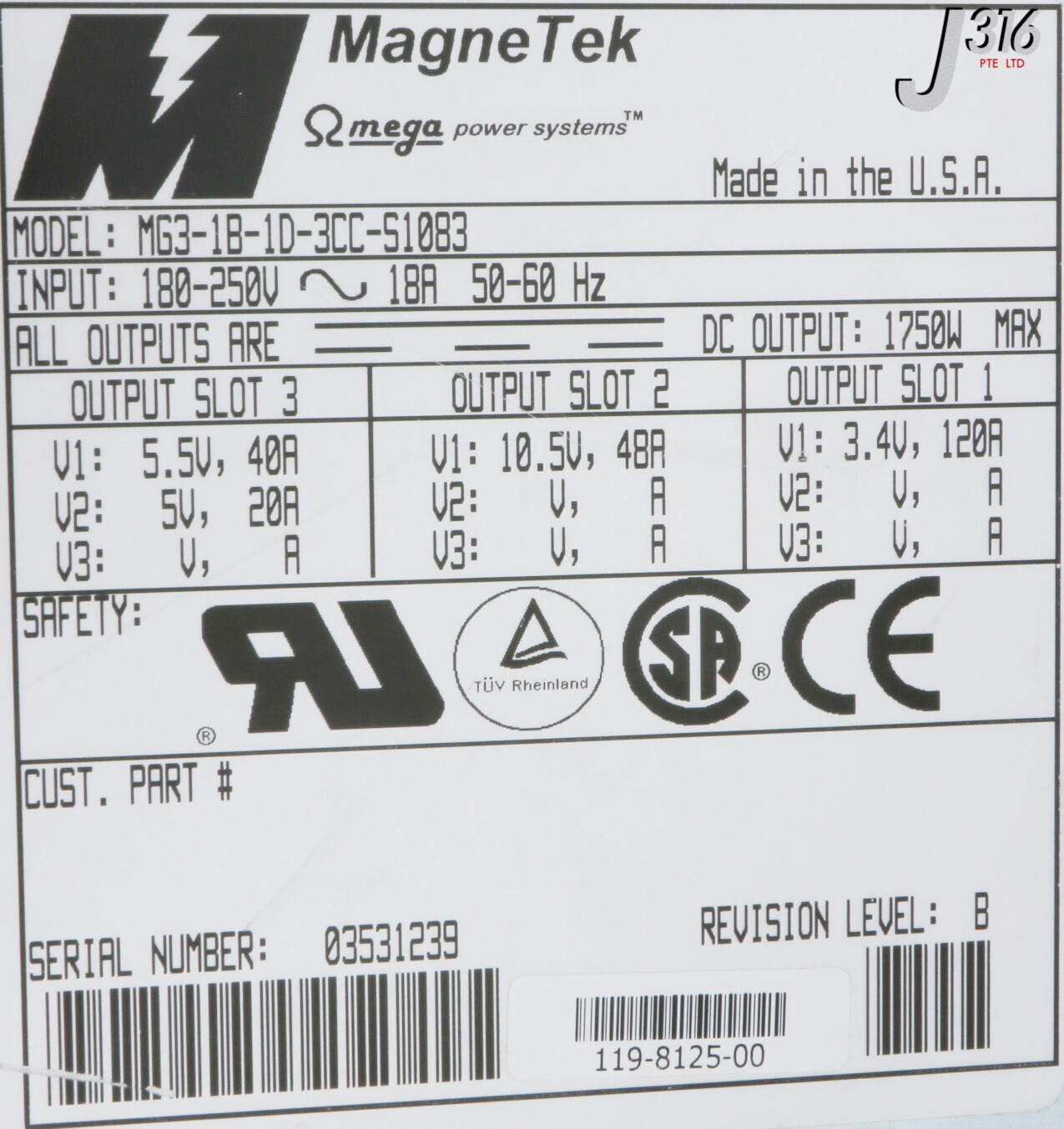 L30345 (LOT OF 8) MAGNETEK,1750W, 3.4VDC-10.5VDC,119-8125-00 MG3-1B-1D-3CC-S1083
