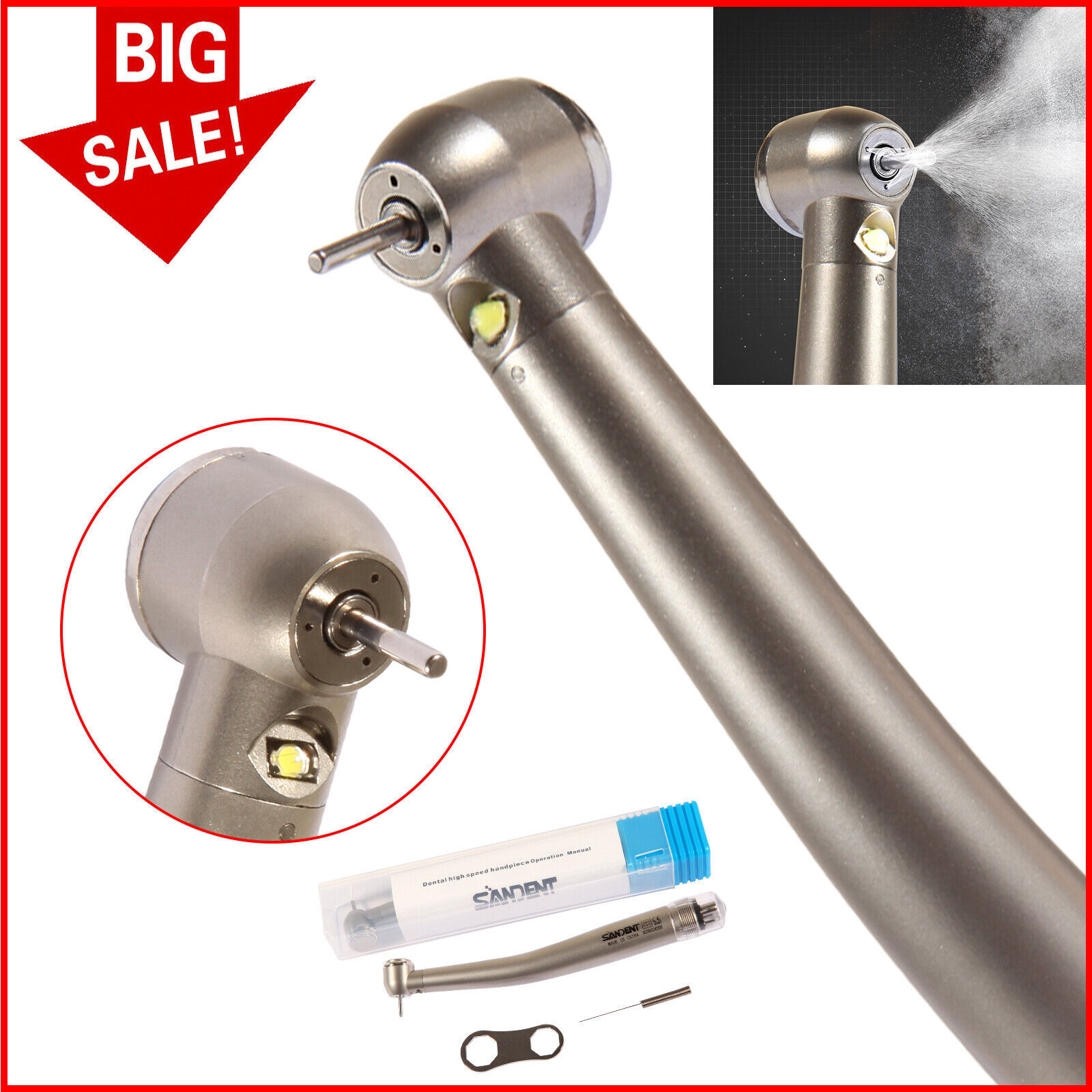 Dental Fiber Optic E-generator LED High Speed Handpiece Turbine 4 HOLE