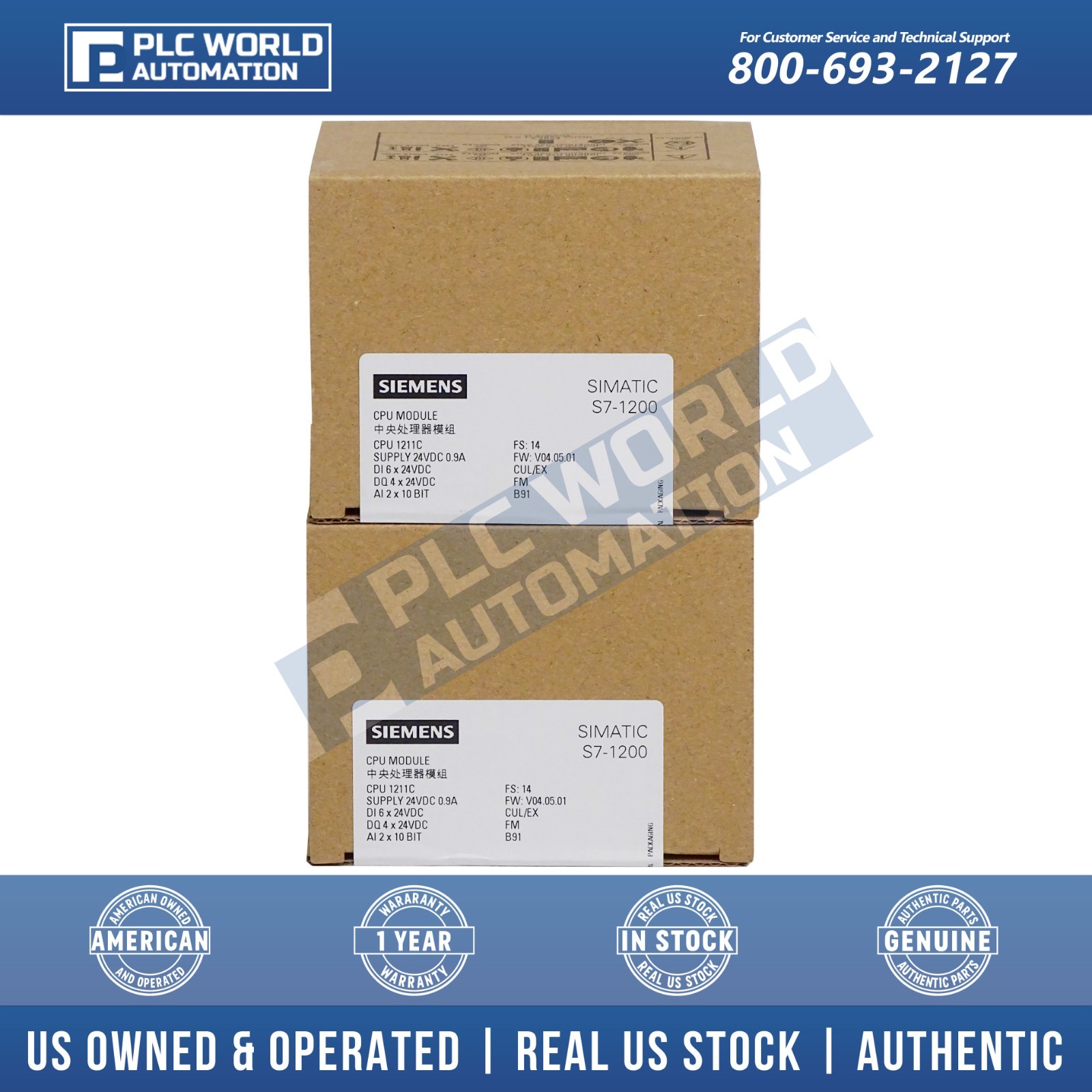 Siemens 6ES7211-1AE40-0XB0 S7-1200 CPU 1211C Controller, DC/DC/DC, New Sealed